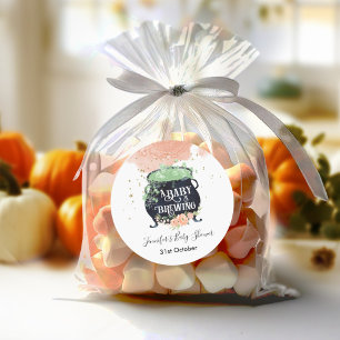 a baby is brewing Halloween Baby Shower Peach Classic Round Sticker