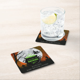 A Baby Is Brewing Halloween Baby Shower Square Paper Coaster