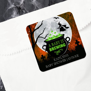A Baby Is Brewing Halloween Baby Shower Square Sticker