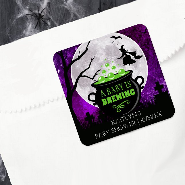 A Baby Is Brewing Halloween Baby Shower Square Sticker (Creator Uploaded)