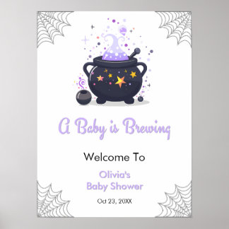 A Baby is Brewing Halloween Baby Shower Welcome Poster