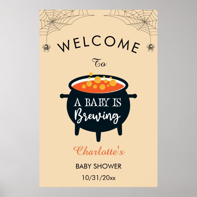 A Baby Is Brewing Halloween Baby Shower Welcome Poster (Front)
