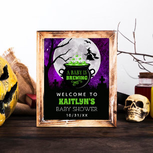 A Baby Is Brewing Halloween Baby Shower Welcome Poster