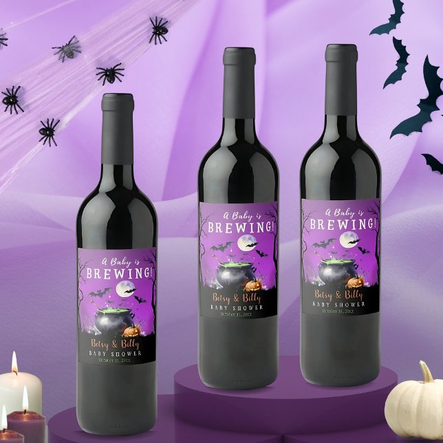 A Baby Is Brewing Halloween Baby Shower  Wine Label (Creator Uploaded)