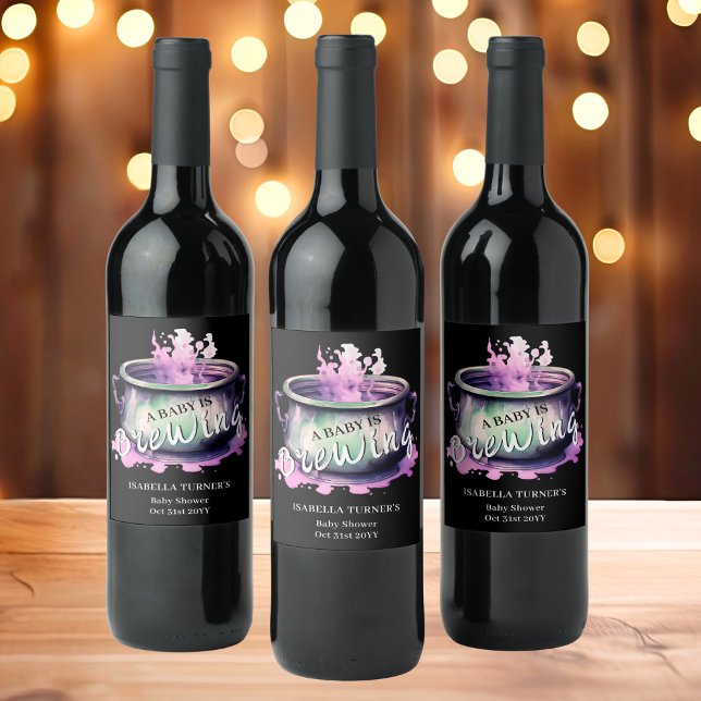 A Baby is Brewing | Halloween Baby Shower Wine Label (Creator Uploaded)