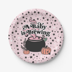 A Baby is Brewing Halloween Paper Plates 