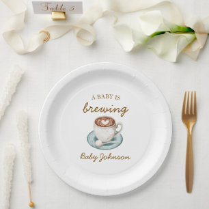 A Baby Is Brewing Hand drawn Baby Shower Custom Paper Plate