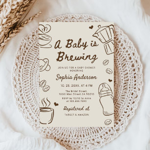 A Baby is Brewing Hand Drawn Coffee Baby Shower Invitation