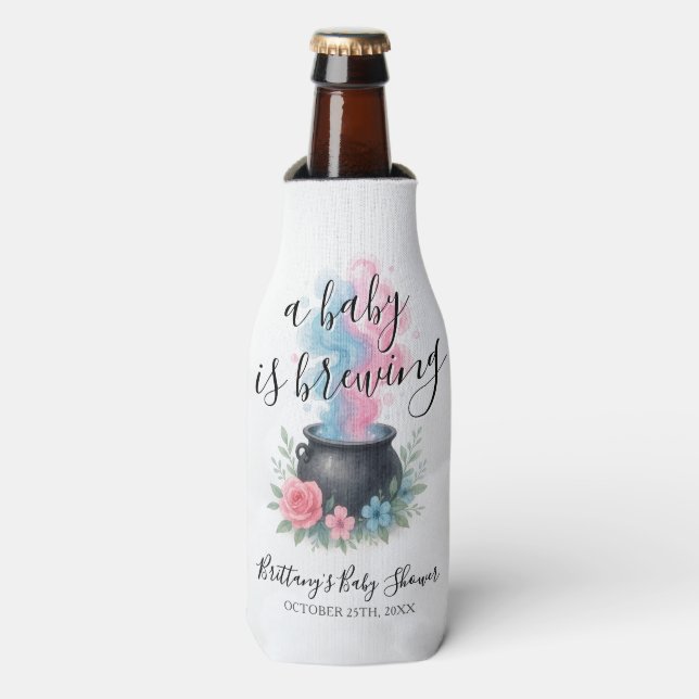 A Baby Is Brewing He or She Cauldron Bottle Cooler (Bottle Front)