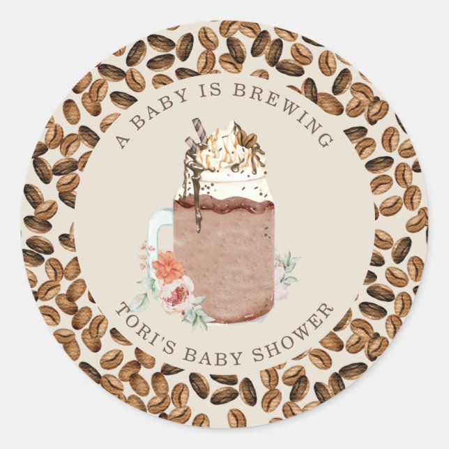 A Baby Is Brewing Iced Coffee Floral Baby Shower Classic Round Sticker (Front)