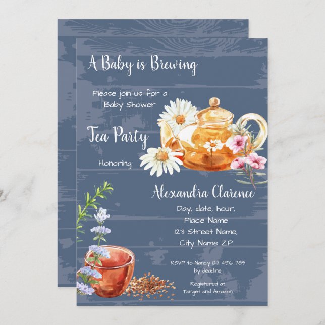 A Baby is Brewing Invitation Tea Party Baby Shower (Front/Back)