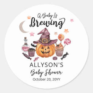 A Baby Is Brewing Jack-O-Lantern Halloween Shower Classic Round Sticker