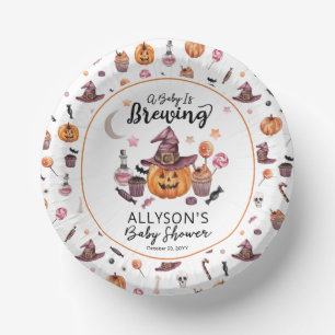 A Baby Is Brewing Jack-O-Lantern Halloween Shower Paper Plate