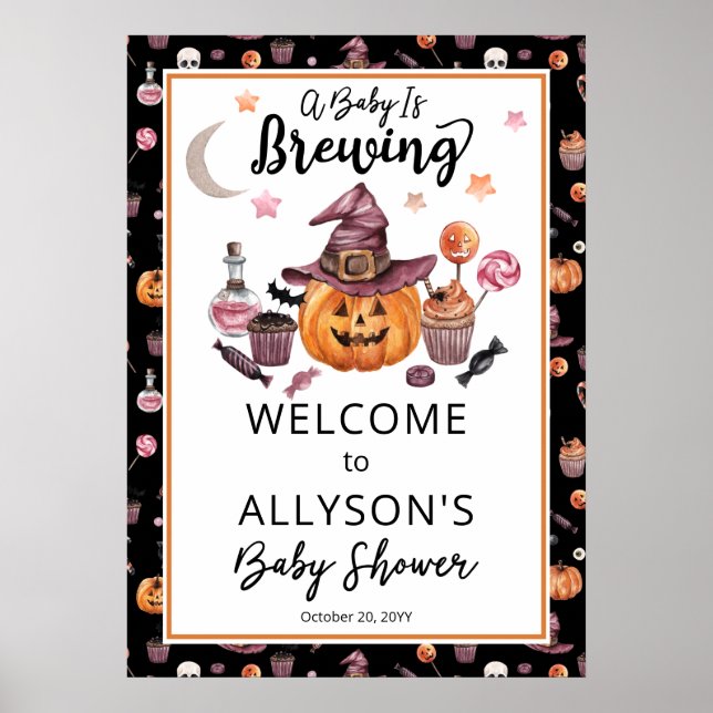 A Baby Is Brewing Jack-O-Lantern Halloween Shower Poster (Front)