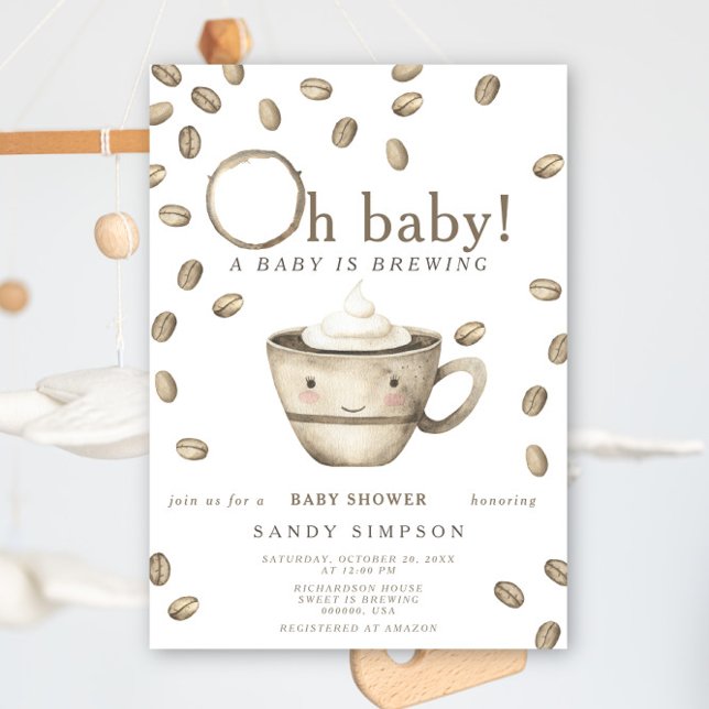 A Baby Is Brewing Kawaii coffee Baby Shower Invitation (Creator Uploaded)