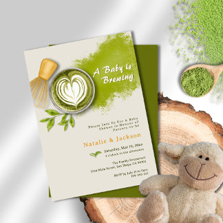 A Baby is Brewing Matcha Latte Baby Shower Invitation