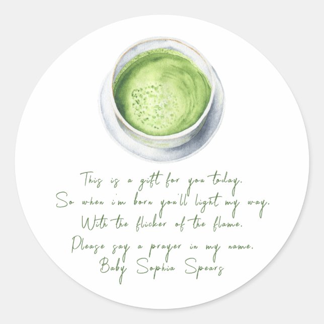 A baby is brewing matcha - Prayer candle label (Front)
