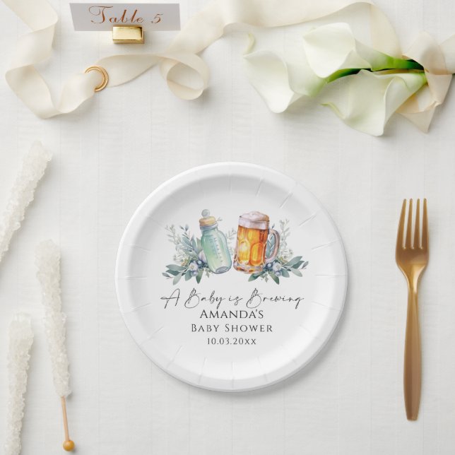 A Baby Is Brewing Minimalist Baby Shower  Paper Plate (Wedding)