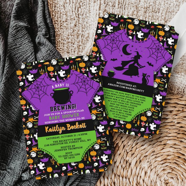 "A Baby Is Brewing" Modern Halloween Baby Shower Invitation (Creator Uploaded)