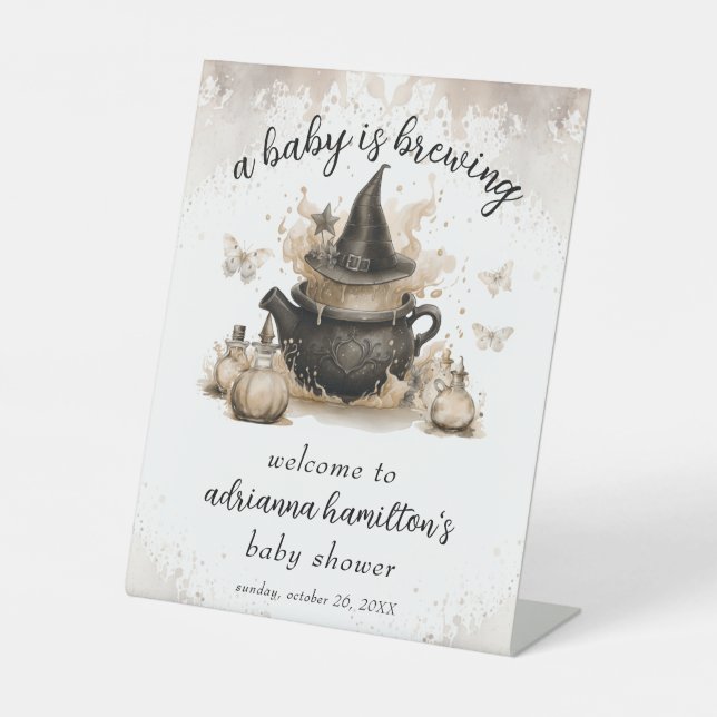 A Baby Is Brewing Neutral Baby Shower Welcome  Pedestal Sign (Front)