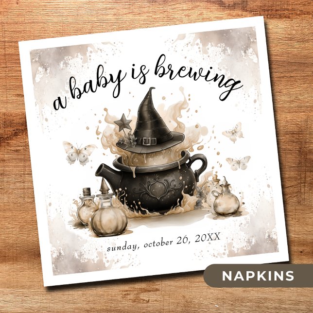 A Baby Is Brewing Neutral Halloween Baby Shower  Napkin (Creator Uploaded)