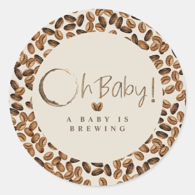 A Baby Is Brewing Oh Baby Coffee Beans Baby Shower Classic Round Sticker (Front)