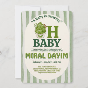 A Baby is Brewing "Oh Baby" Matcha Baby Shower Invitation