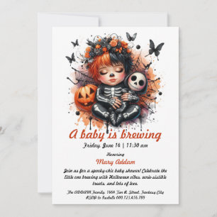 A Baby is Brewing, Orange Halloween Baby Shower Invitation