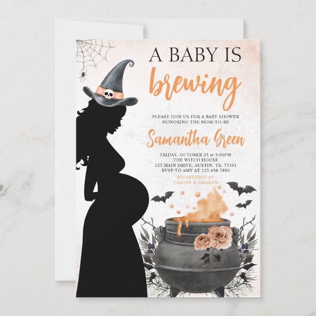 A Baby is Brewing Orange Halloween Baby Shower Invitation (Front)
