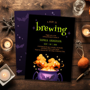 A Baby is Brewing Orange Witch Pot Baby Shower Invitation