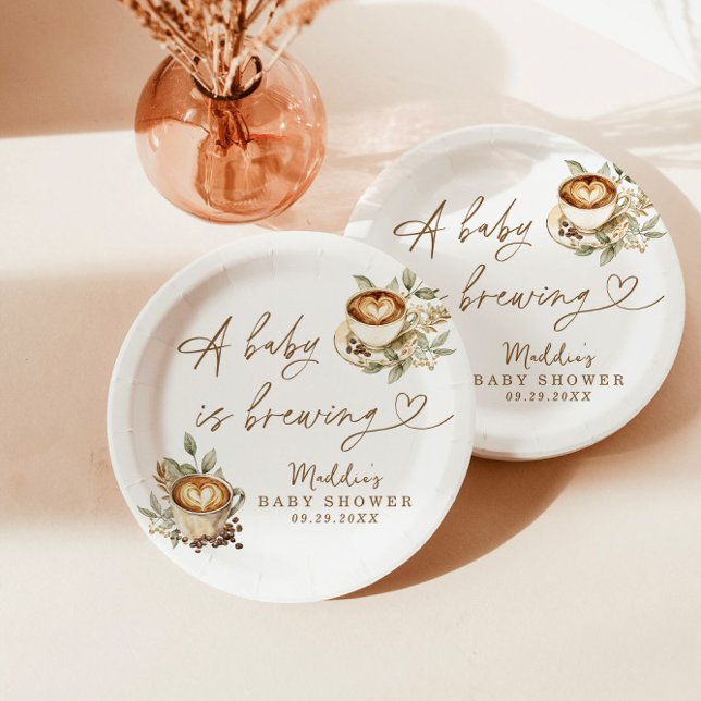 A Baby is Brewing Paper Plates, Coffee Baby Shower Paper Plate (Creator Uploaded)