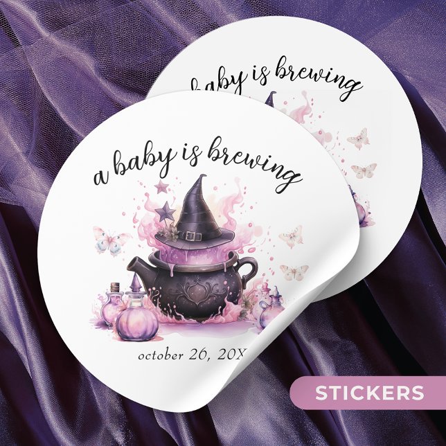 A Baby Is Brewing Pink Halloween Baby Shower  Classic Round Sticker (Creator Uploaded)