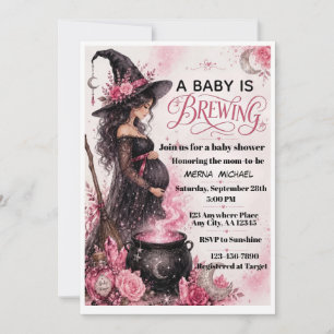 A Baby is Brewing Pink Halloween Baby Shower Invit Invitation