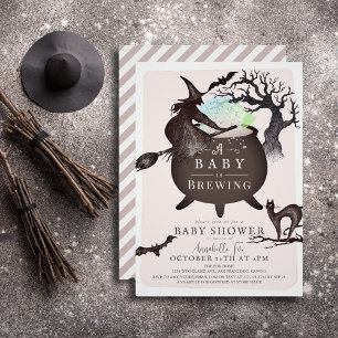 A Baby is Brewing Pink Halloween Baby Shower Invitation