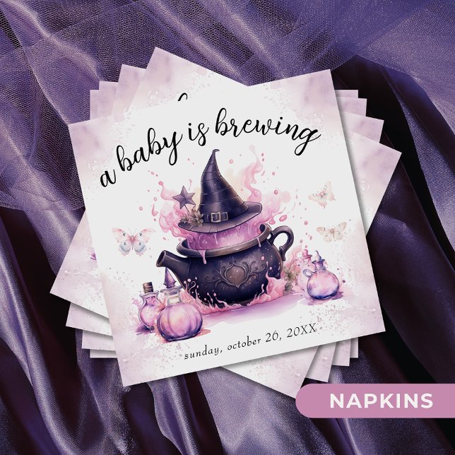 A Baby Is Brewing Pink Halloween Baby Shower  Napkin (Creator Uploaded)