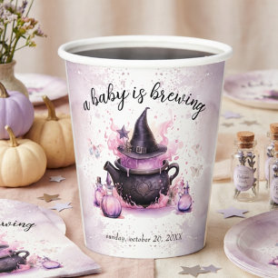 A Baby Is Brewing Pink Halloween Baby Shower  Paper Cups