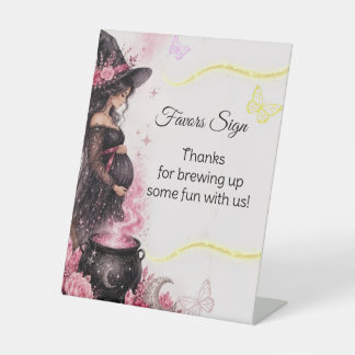 A Baby is Brewing Pink Halloween Baby Shower Pedestal Sign