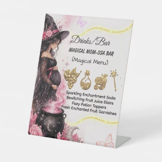 A Baby is Brewing Pink Halloween Baby Shower Pedestal Sign