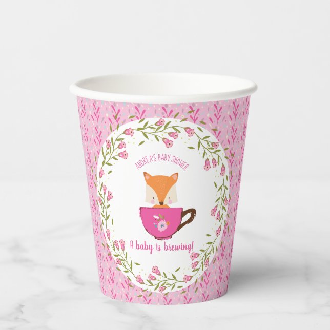 A Baby is Brewing Pink Teacup Baby Girl Shower Paper Cups (Front)