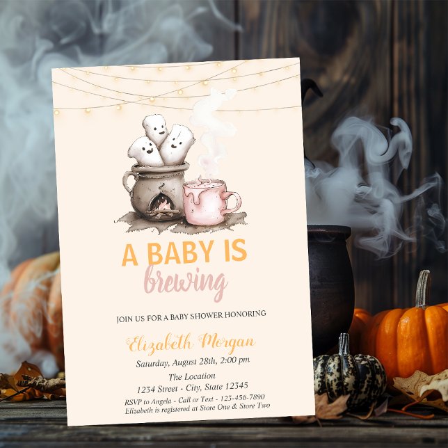 A Baby Is Brewing Polka Dots Halloween Baby Shower Invitation (Creator Uploaded)