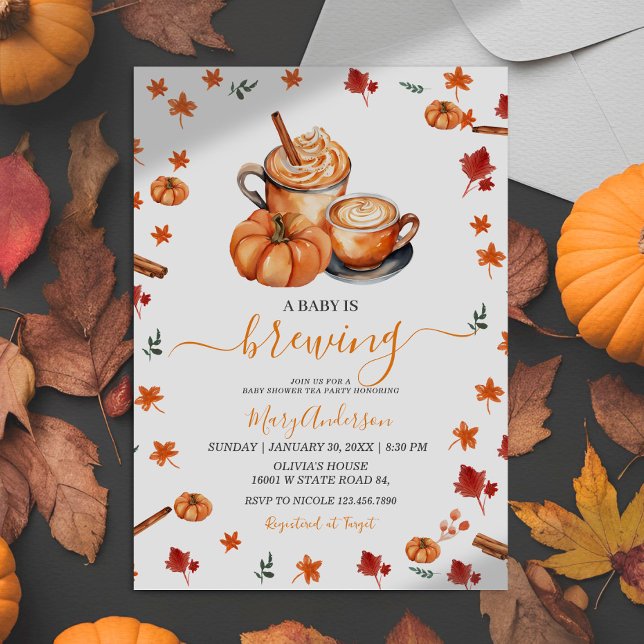 A Baby Is Brewing Pumpkin Spice Coffee Baby Shower Invitation (Creator Uploaded)