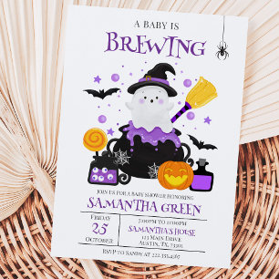 A Baby is Brewing Purple Halloween Baby Shower Invitation