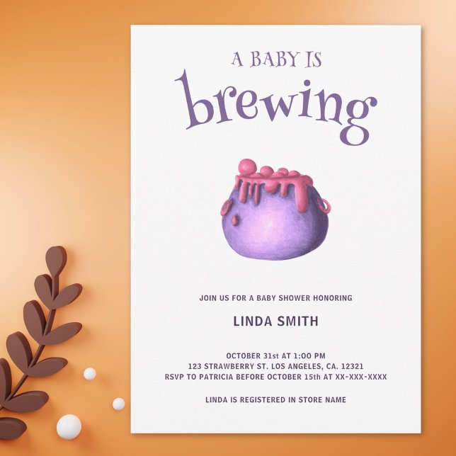 A Baby is Brewing Purple Halloween Baby Shower Invitation (Creator Uploaded)