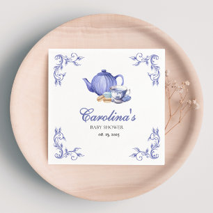 A Baby is Brewing purple Tea Party Baby Shower Napkin