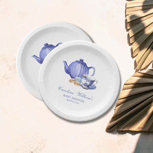 A Baby is Brewing purple Tea Party Baby Shower Paper Plate