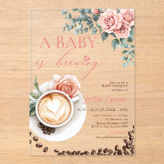 A Baby is Brewing Romantic Coffee Baby Shower Acrylic Invitations