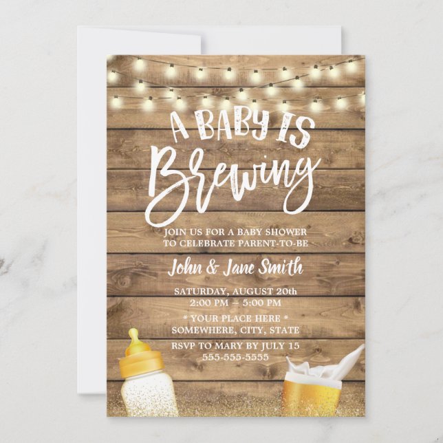 A Baby is Brewing Rustic Barn Beer Baby Shower Invitation (Front)