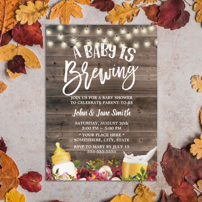 A Baby is Brewing Rustic Floral Beer Baby Shower Invitation (Creator Uploaded)