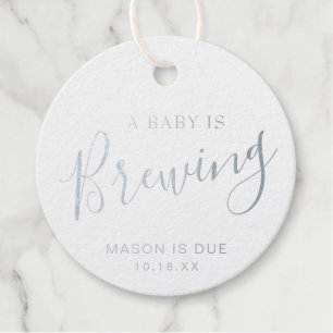 A Baby Is Brewing Simple Silver Foil Baby Shower Favour Tags