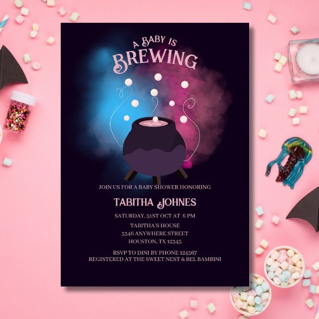 A Baby Is Brewing Spooky Gender Reveal Cauldron Invitation (Creator Uploaded)